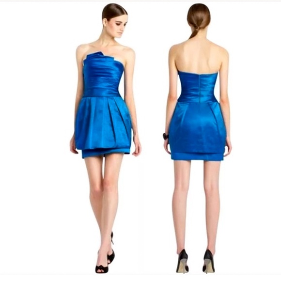 BCBGMAXAZRIA Blue Strapless Peplum Cocktail Dress with Pockets NWT Size 2 - Picture 3 of 7